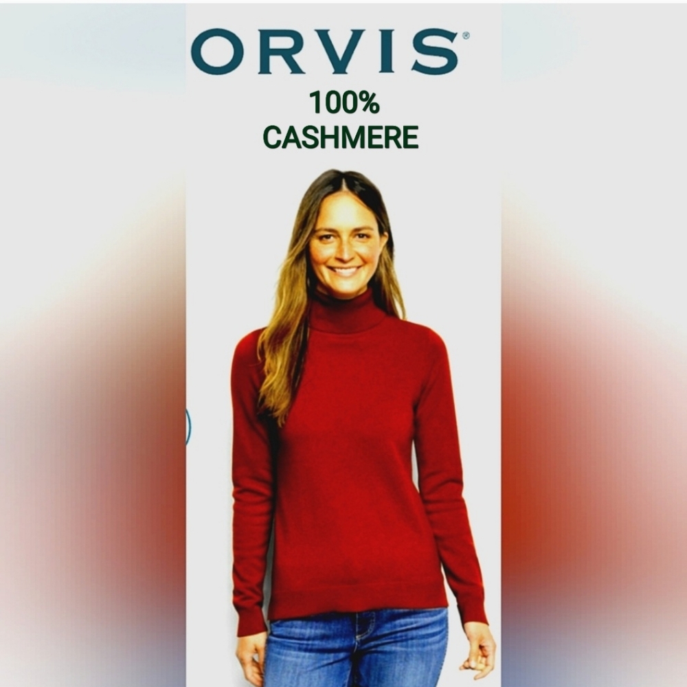 Orvis Cashmere Classic Turtleneck Sweater Long Sleeve Brick Red XS-M